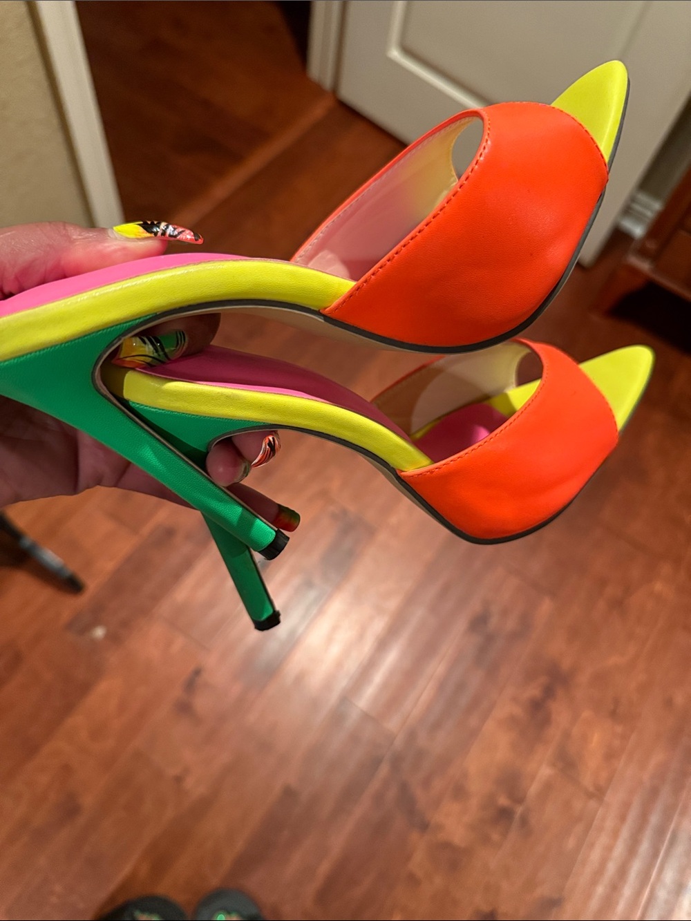 Neon Orange & Lime Green Women's Open-Toe Stiletto Heels